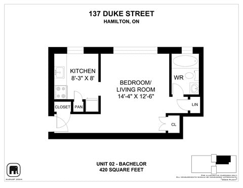 Floor plan for studio, 1 bath